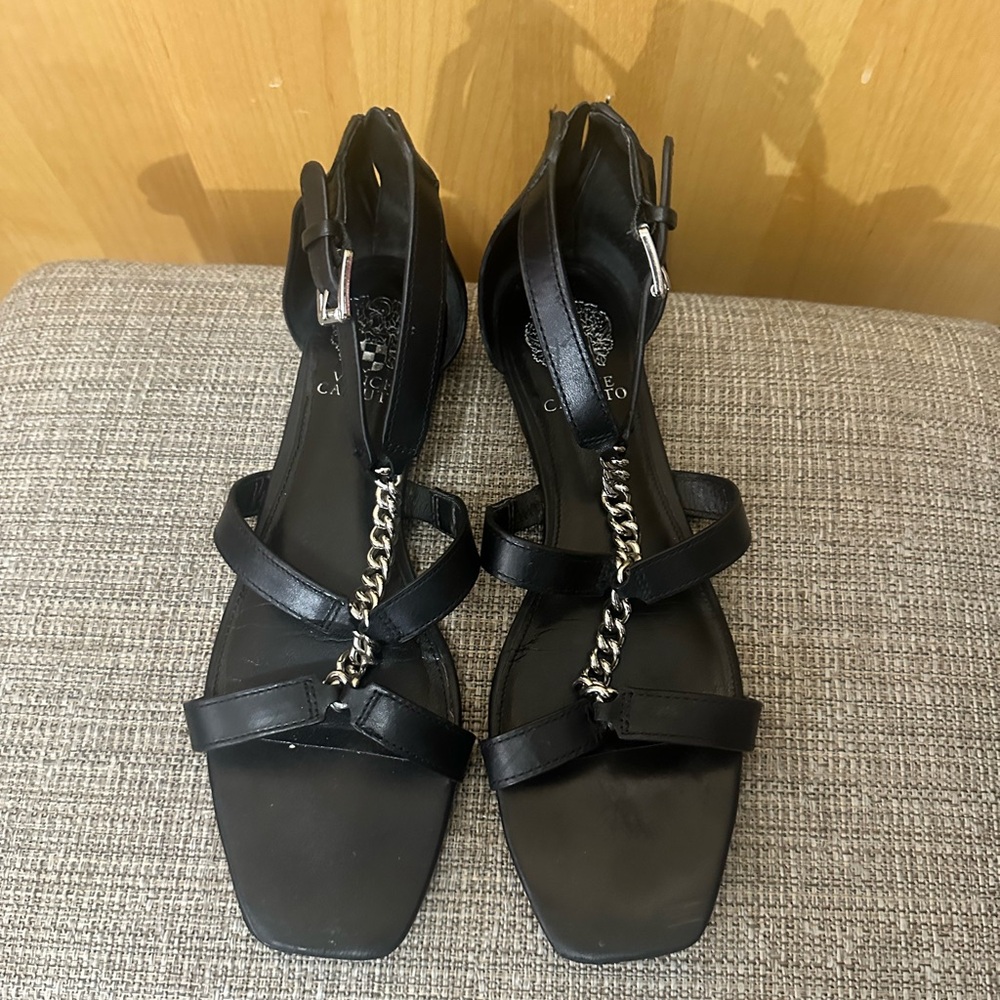 Vince Camuto Black Sandals with Chain Accent